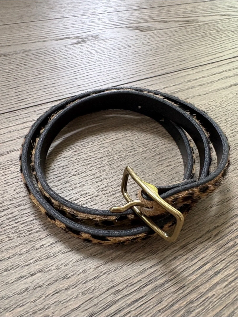 J. Crew NWOT Slim animal hair Leather Belt with Gold Buckle, small